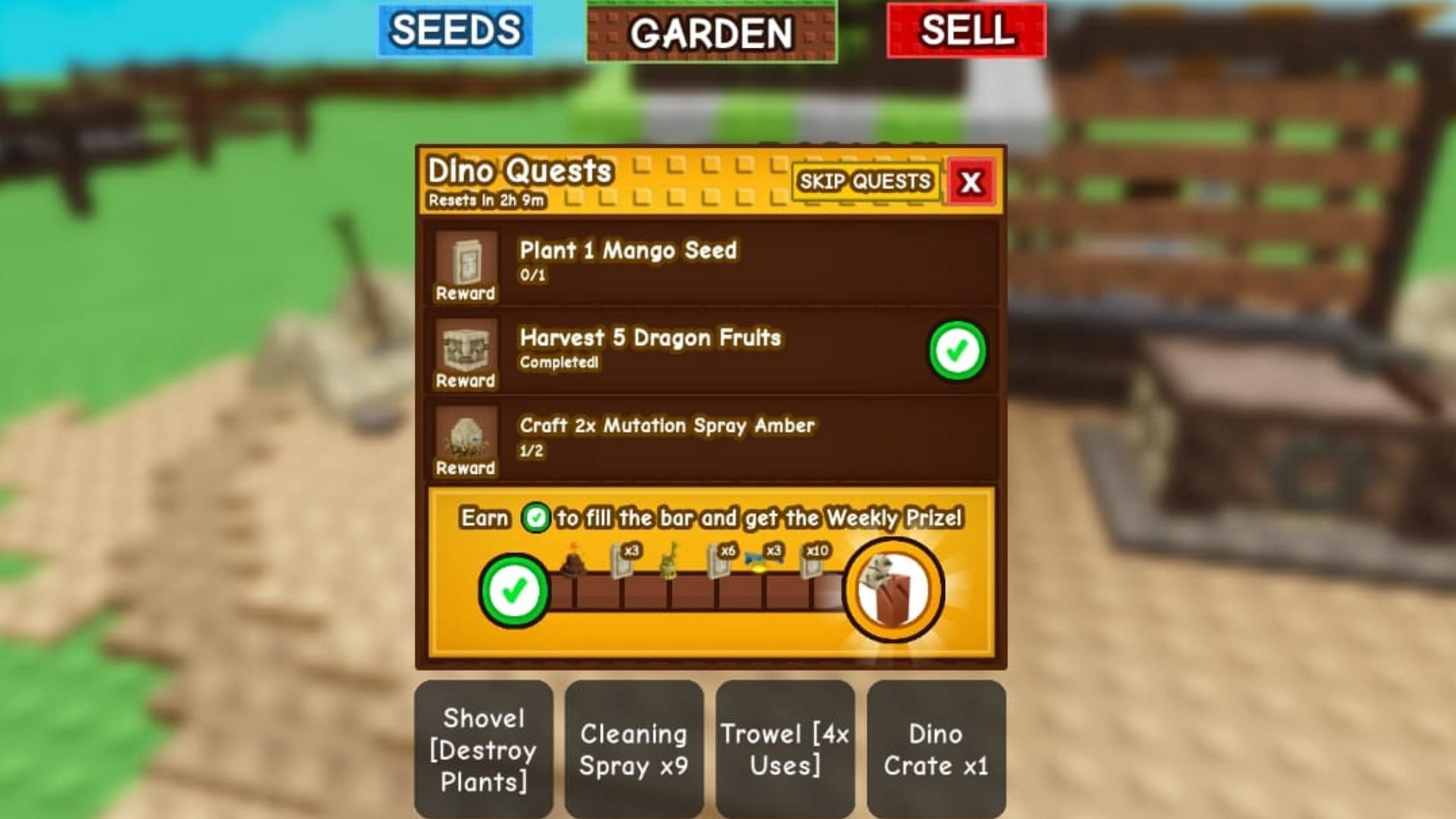 The Dino quests after certain hours (Image via Roblox)